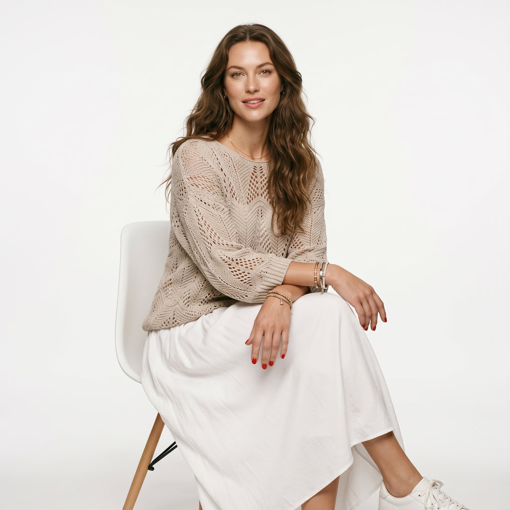 Female Leisure Hollow Out Parchment Hollow Sleeve Casual Sweater