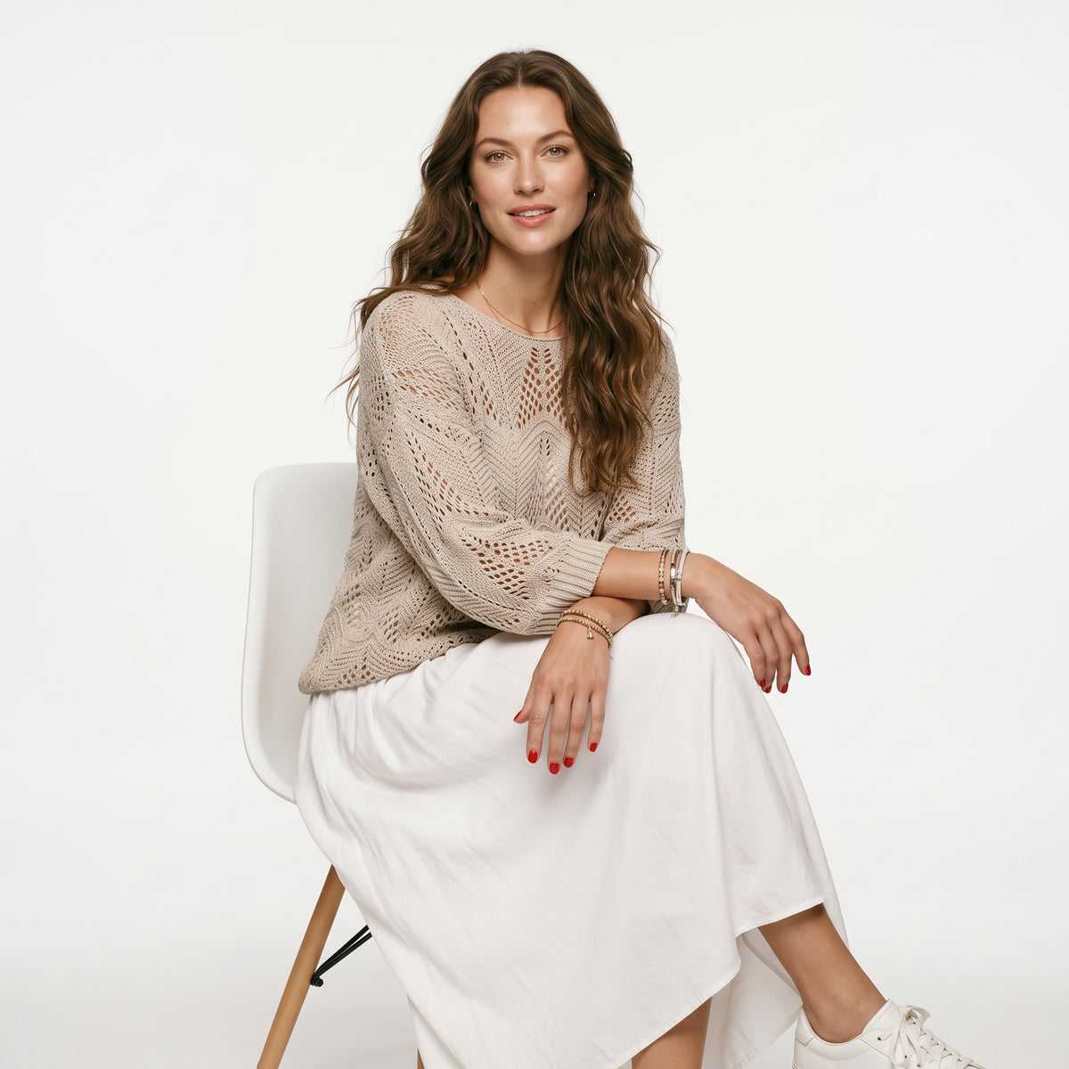 Female Leisure Hollow Out Parchment Hollow Sleeve Casual Sweater