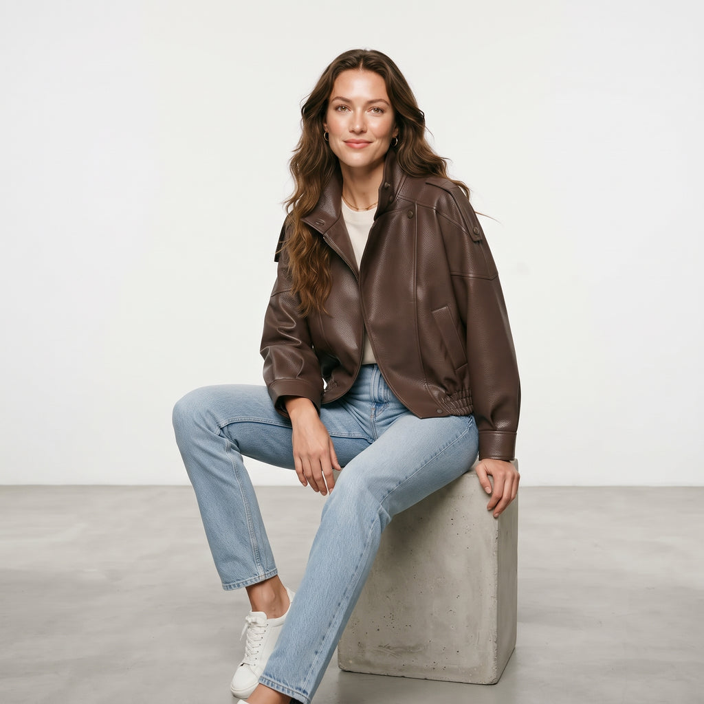KONDALA Casual Chic Black Leather Jackets Women Long Sleeve Buttons Elastic Oversized Coats Fashion 2026 Spring Streetwear Coats