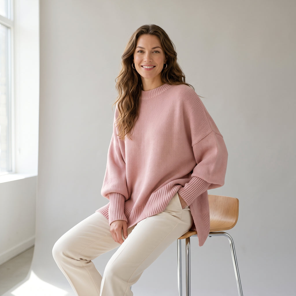 Women's Thick Knitted Pullover Sweater Loose Fit Round Neck Casual All-Match Top For Autumn Winter