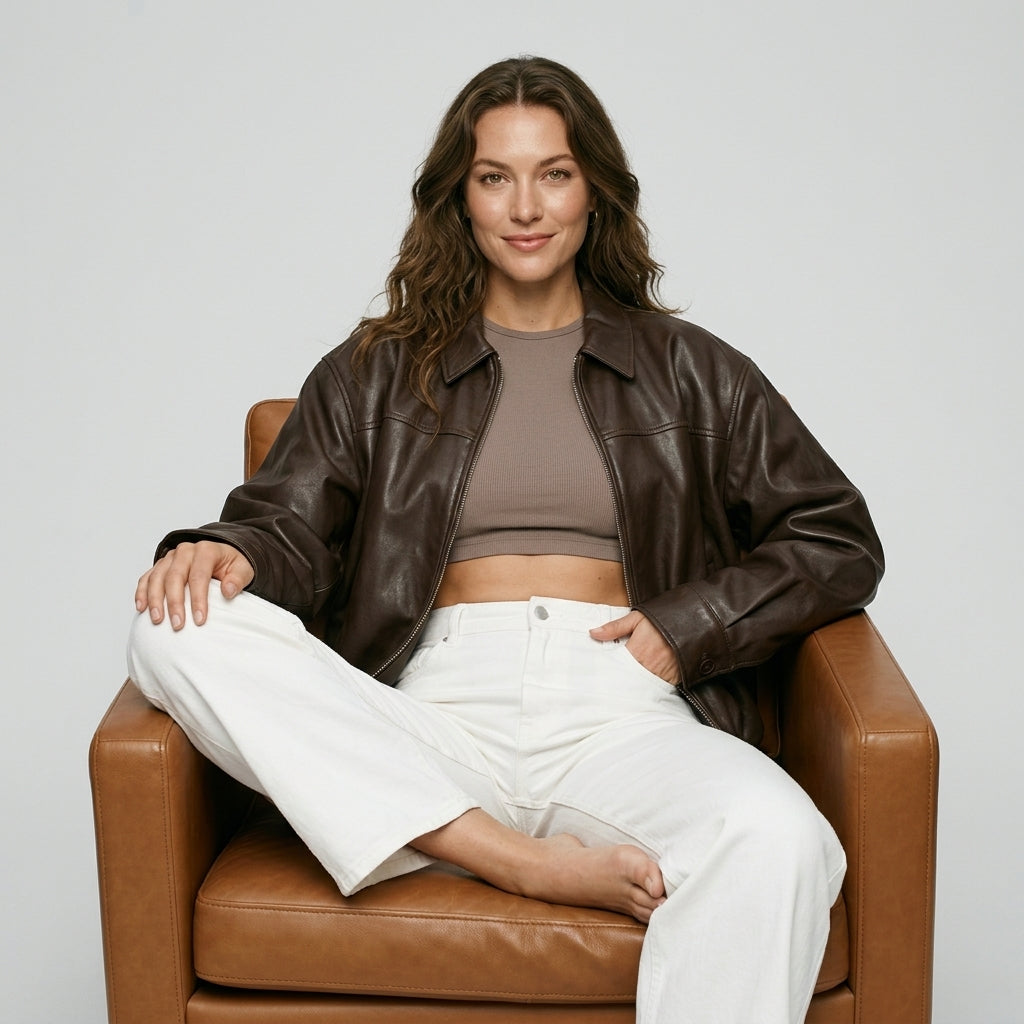 KONDALA 2026 Spring Summer Brown Business Casual Faux Leather Women Jackets Chic Valentine‘s Day Spliced Zipper Ladies Jackets