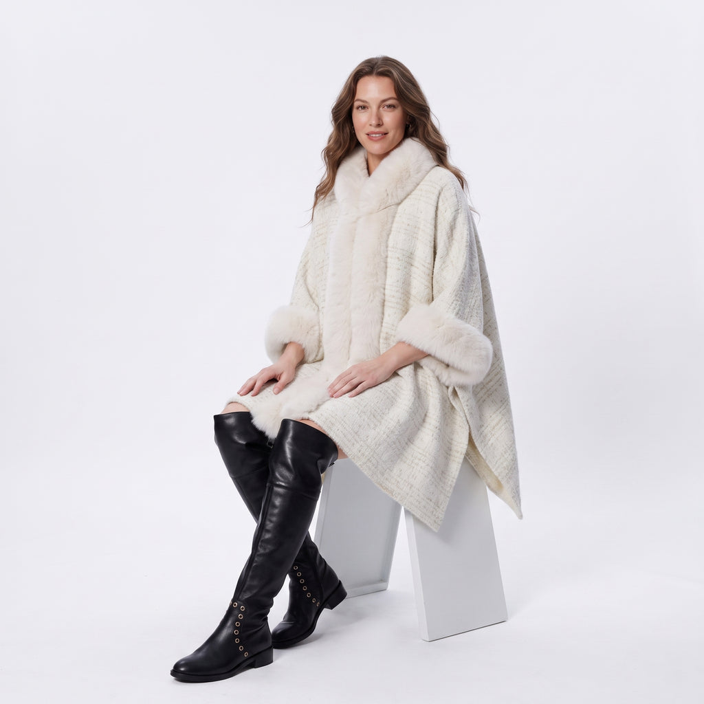 Warm Fur Collar Cardigan Mid-length Loose Thick Coat Dress And Cheongsam All-match Hooded Fur Shawl