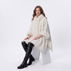 Warm Fur Collar Cardigan Mid-length Loose Thick Coat Dress And Cheongsam All-match Hooded Fur Shawl