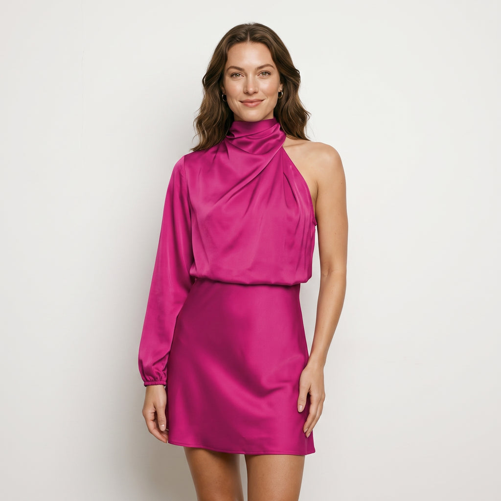 2025 Fall Winter New Fashion Dresses 2025 Woman Party Dresses Satin Long-Sleeve One-Shoulder Elegant Skirts Y2k Woman Clothing