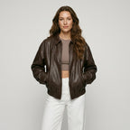 KONDALA 2026 Spring Summer Brown Business Casual Faux Leather Women Jackets Chic Valentine‘s Day Spliced Zipper Ladies Jackets