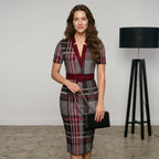Women's Sexy Geometric Pattern V-Neck Midi Pencil Dress with Belt, Long Sleeve Knit Bodycon Dress, Suitable for All Seasons