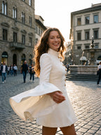 Autumn temperament slim solid colour stand-up collar flared sleeve single-breasted suit dress