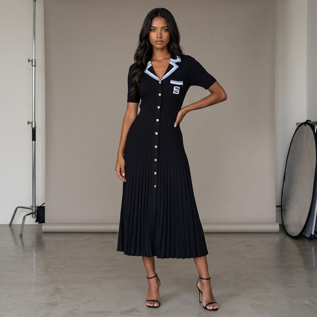 YuooMuoo Brand Fashion Vintage Turn-down Collar Knit Maxi Dress Elegant Single-breasted A-line Long Shirt Dress Lady Vestidos