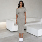 Women's Fashion Solid Color Asymmetric Shoulder Textured Fabric Dress