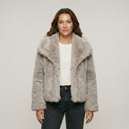 HH Women Fashion Cropped Faux Fur Jacket Coat Long Sleeve Front Snap-button Female Outerwear Chic Lapel Collar Thick Coat