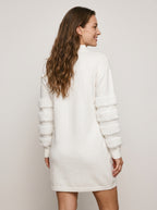 Women's Casual Solid-Color Stand-Collar Loose-Fit Knit Patchwork Dress, Belt Not Included, Fall/Winter Women's Apparel