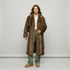 Women's Dark Brown Faux Fur Long Overcoat Single Breasted Fleece Long Trench Coat Winter Fluffy Plush Warm New Thicken Outerwear