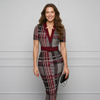 Women's Sexy Geometric Pattern V-Neck Midi Pencil Dress with Belt, Long Sleeve Knit Bodycon Dress, Suitable for All Seasons