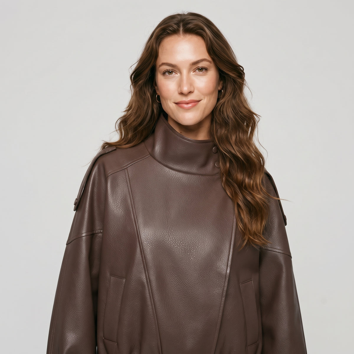 KONDALA Casual Chic Black Leather Jackets Women Long Sleeve Buttons Elastic Oversized Coats Fashion 2026 Spring Streetwear Coats