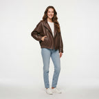KONDALA Casual Chic Black Leather Jackets Women Long Sleeve Buttons Elastic Oversized Coats Fashion 2026 Spring Streetwear Coats