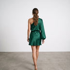 2025 Fall Winter New Fashion Dresses 2025 Woman Party Dresses Satin Long-Sleeve One-Shoulder Elegant Skirts Y2k Woman Clothing