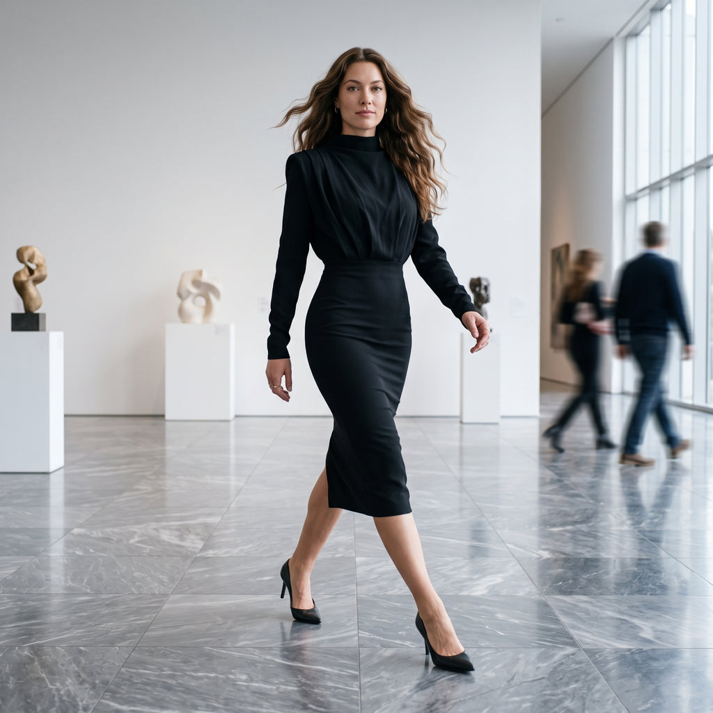 Fashionable Elegant Pure Color Long Sleeve Wrap Waist Dress New Arrival Stylish Classy Gown