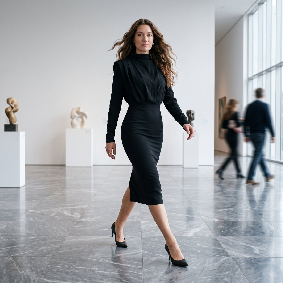 Fashionable Elegant Pure Color Long Sleeve Wrap Waist Dress New Arrival Stylish Classy Gown