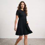 Elastic Waist Short Sleeve Dress Knitted Round Neck Short Sleeve Dress