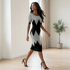 Slimming round Neck Short Sleeve Dress Waist Cinching Mid-Career Long Hip Hugging Fashionable Workwear