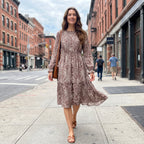 Casual minimalist paisley elegant women's midi dress, bohemian style dress for autumn and winter, daily casual style