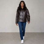 Women's Jacket 2025 Autumn/Winter New Arrivals Dark Brown Long-Sleeve Faux Leather Reversible Jacket Stylish and Unique