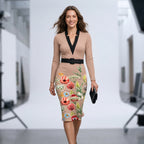 2026Allover Print V Neck Pencil Dress,Elegant Long SleeveBelt Dress Women's Clothing