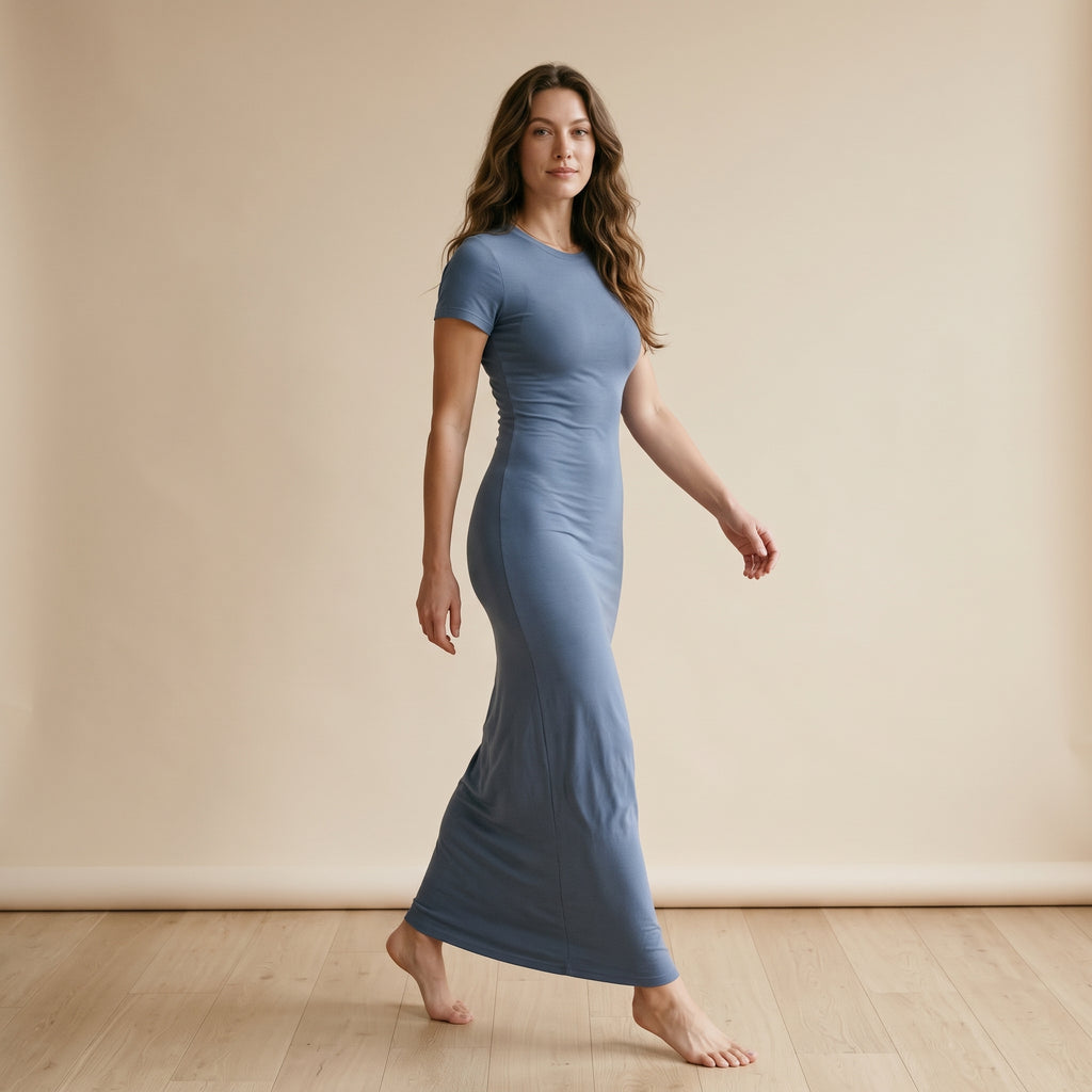 2026 Spring Summer European American Women's Solid Color Slim Fit Waist Hugging Elegant Short Sleeve Fashion Dress