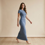 2026 Spring Summer European American Women's Solid Color Slim Fit Waist Hugging Elegant Short Sleeve Fashion Dress