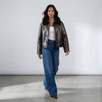 Women's Jacket 2025 Autumn/Winter New Arrivals Dark Brown Long-Sleeve Faux Leather Reversible Jacket Stylish and Unique