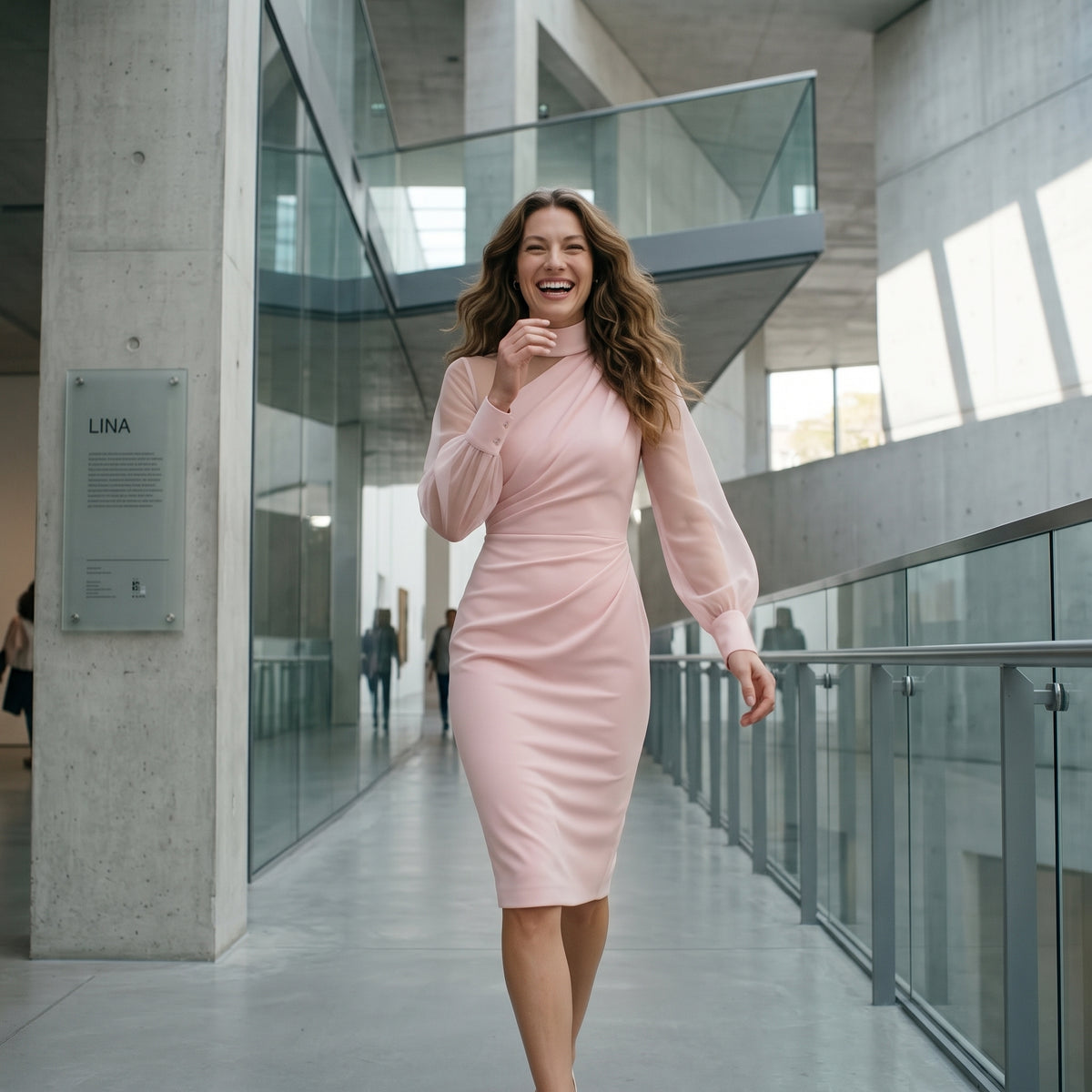 Women Mock Neck Mesh Long Sleeve Midi Dress Asymmetric Ruched Waist Slim Bodycon Elegant Wedding