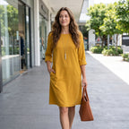 ZANZEA Elegant Women Party Dress 2026 Summer Fashion 3/4 Sleeve Casual Shirt Vestidos Pockets Loose Solid Knee-length Sundress