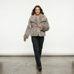HH Women Fashion Cropped Faux Fur Jacket Coat Long Sleeve Front Snap-button Female Outerwear Chic Lapel Collar Thick Coat