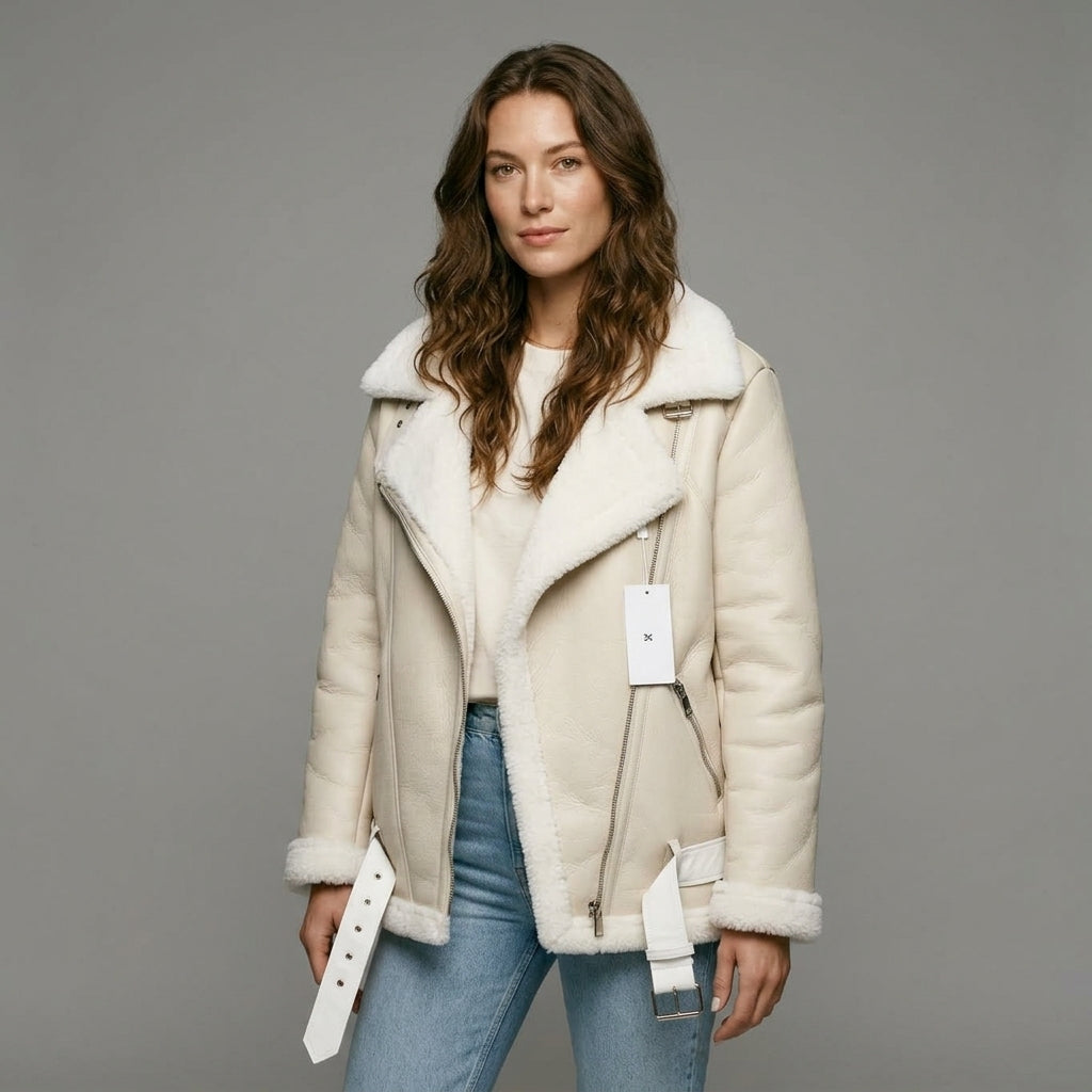 Ailegogo Winter Coats Women Thickness Faux Leather Fur Sheepskin Female Fur Leather Jacket Aviator Outwear Casaco Feminino