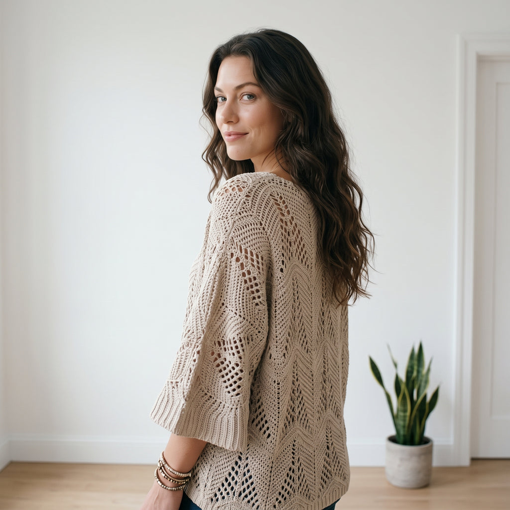 Female Leisure Hollow Out Parchment Hollow Sleeve Casual Sweater