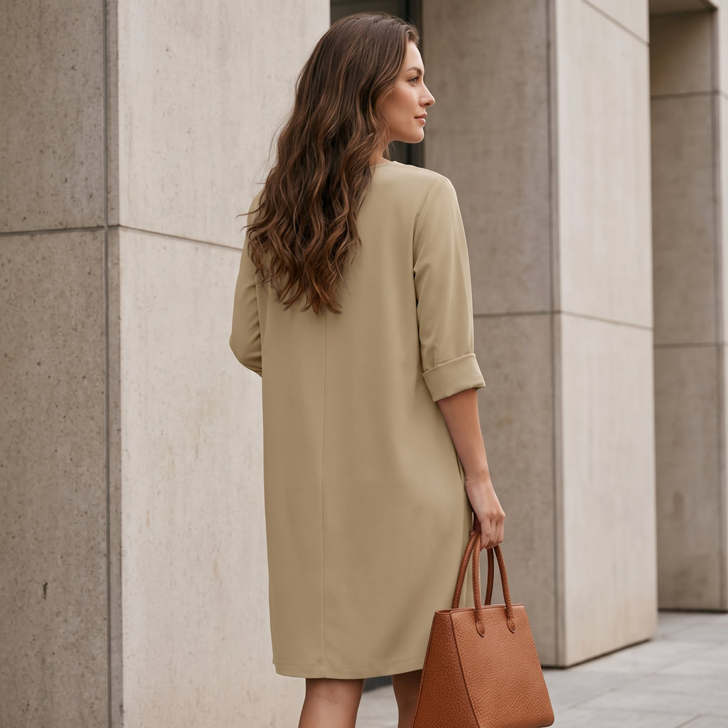 ZANZEA Elegant Women Party Dress 2026 Summer Fashion 3/4 Sleeve Casual Shirt Vestidos Pockets Loose Solid Knee-length Sundress