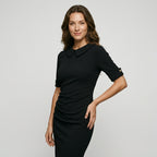 Womens Vintage Elegant Crew Neck Short Sleeve Work Office Tunic Black Business Casual Party Ruched Pencil Bodycon Dress