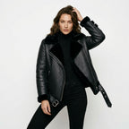 Ailegogo Winter Coats Women Thickness Faux Leather Fur Sheepskin Female Fur Leather Jacket Aviator Outwear Casaco Feminino