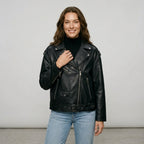 Ailegogo Women Loose Motorcycle Biker Black Pu Faux Leather Jacket with Belt Spring Autumn Female Zipper Coat Outwear
