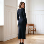 Sexy Black Dresses Women Spring New Streetwear Fashion Split Long Sleeves Dress V-neck Female Casual Slim Long Knitted Dresses