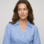 Women Casual Dresses Long Sleeve Striped Wrap Waist Shirt Dress Elegant Spring Summer Office Brunch Lightweight Mini Dress
