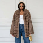 Fashion Solid Fake Fur Coat Women Lapel Waist Cinching Long Sleeve Hidden Button Coats Lady 2025 New Winter High Street Outwear