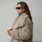 HH Women Fashion Cropped Faux Fur Jacket Coat Long Sleeve Front Snap-button Female Outerwear Chic Lapel Collar Thick Coat