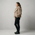 HH Women Fashion Cropped Faux Fur Jacket Coat Long Sleeve Front Snap-button Female Outerwear Chic Lapel Collar Thick Coat