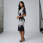 Slimming round Neck Short Sleeve Dress Waist Cinching Mid-Career Long Hip Hugging Fashionable Workwear