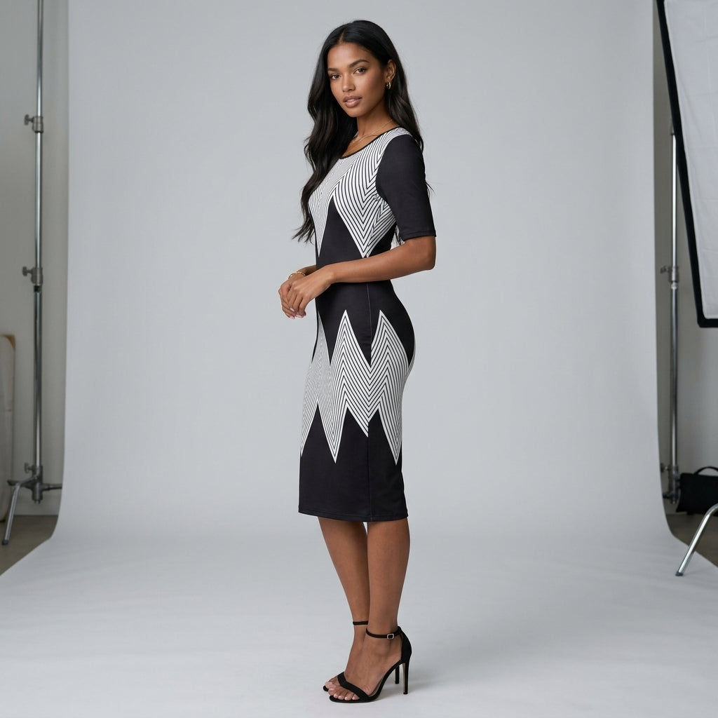 Slimming round Neck Short Sleeve Dress Waist Cinching Mid-Career Long Hip Hugging Fashionable Workwear