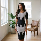 Slimming round Neck Short Sleeve Dress Waist Cinching Mid-Career Long Hip Hugging Fashionable Workwear