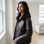 Women's Jacket 2025 Autumn/Winter New Arrivals Dark Brown Long-Sleeve Faux Leather Reversible Jacket Stylish and Unique