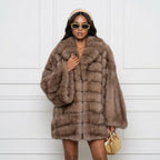 Fashion Solid Fake Fur Coat Women Lapel Waist Cinching Long Sleeve Hidden Button Coats Lady 2025 New Winter High Street Outwear