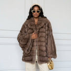 Fashion Solid Fake Fur Coat Women Lapel Waist Cinching Long Sleeve Hidden Button Coats Lady 2025 New Winter High Street Outwear
